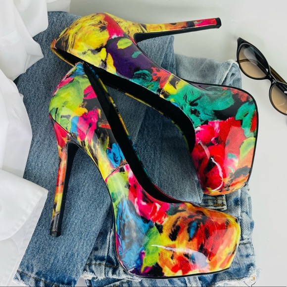 Steve Madden Nala Floral Print Platform Stiletto - Size 8 - Picture 2 of 13